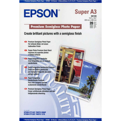 Epson Premium Semigloss Photo Paper, foto papír, pololesklý, biela, Stylus Photo 1270, 2000P, A3+, 251 g/m2, 20 ks, C13S041328, ink