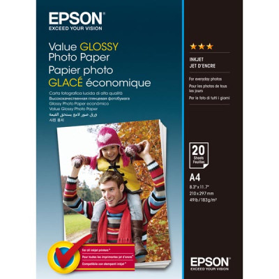  Epson Value Glossy Photo Paper, foto papier, lesklý, biely, A4, 200 g / m2, 20 ks, C13S400035, atramentový