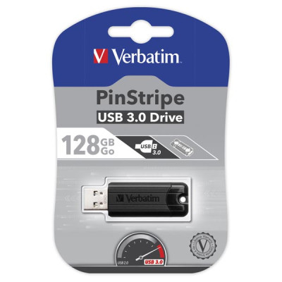 Verbatim USB flash disk, USB 3.0, 128GB, PinStripe, Store N Go, čierna, 49319