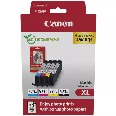 Canon CLI-571XL (0332C006), originálny atrament, CMYK, 4 x 11 ml , XL +PP-201 50 listů