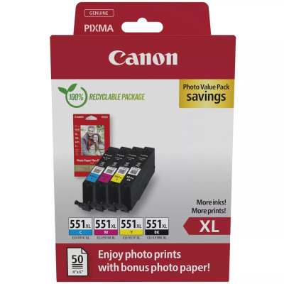 Canon CLI-551XL (6443B008), originálny atrament, CMYK, 4 x 11 ml, XL 4-pack