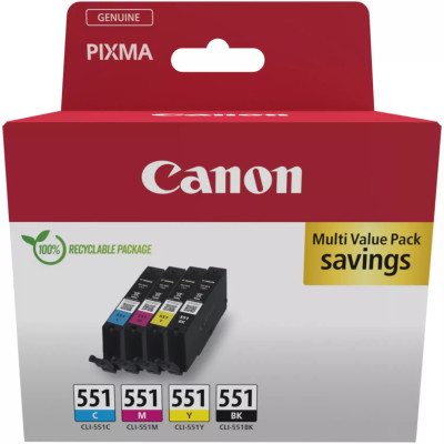 Canon CLI-551 (6509B015), originálny atrament, CMYK, 4 x 7 ml, 4-pack