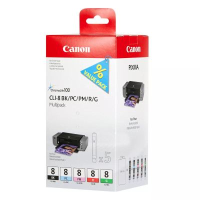 Canon CLI-8 (0620B027), originálny atrament, BK/PC/PM/R/G, 5 x 13 ml, Multipack