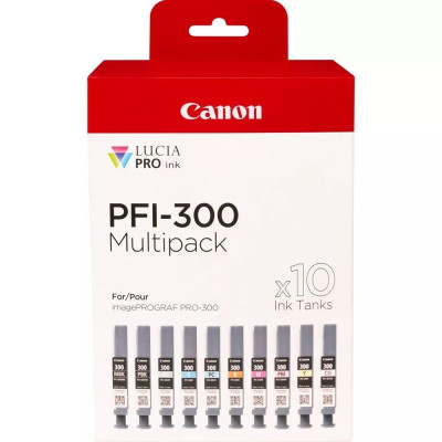 Canon PFI-300 MBK/PBK/CO/GY/R/C/M/Y/PC/PM (4192C008), originálny atrament, 600 strán (16 ml), Multipack