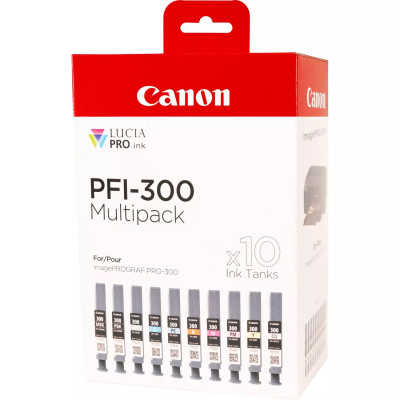 Canon PFI-300 MBK/PBK/CO/GY/R/C/M/Y/PC/PM (4192C008), originálny atrament, 600 strán (16 ml), Multipack