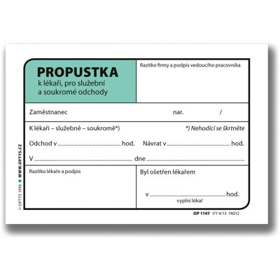 Priepustka Optys, A7, 100 listov