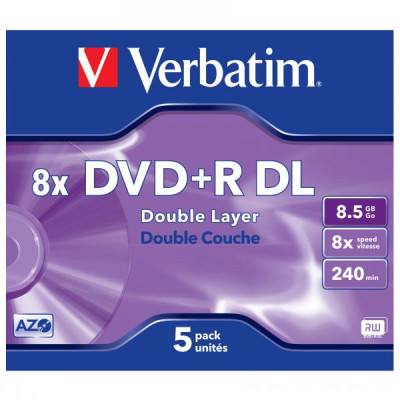 Verbatim DVD+R DL, Double Layer Matt Silver, 43541, 8.5GB, 8x, jewel box, 5-pack, bez možnosti potlače, 12cm, pre archiváciu dát