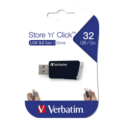 Verbatim USB flash disk, USB 3.0 (3.2 Gen 1), 32GB, Store N Click, čierny, 49307, USB A, s výsuvným konektorom