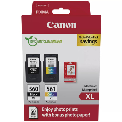 Canon PG-560XL/CL-561XL (3712C008), originálny atrament, čierny/farebný, 2-pack XL +PP-201 50 listů