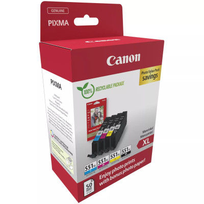 Canon CLI-551XL (6443B008), originálny atrament, CMYK, XL 4-pack