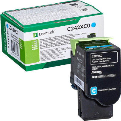 Lexmark C242XC0, originálny toner, azúrový, 3500 strán, return