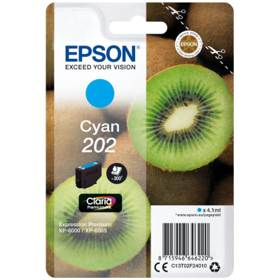 Epson T02F2 (C13T02F24010, 202), originálny atrament, azúrový, 4,1 ml