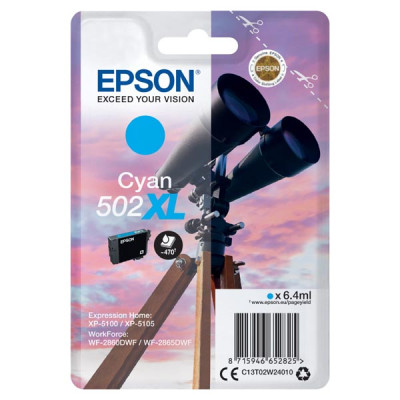 Epson T02W2 (C13T02W24010, 502XL), originálny atrament, azúrový, 6,4 ml