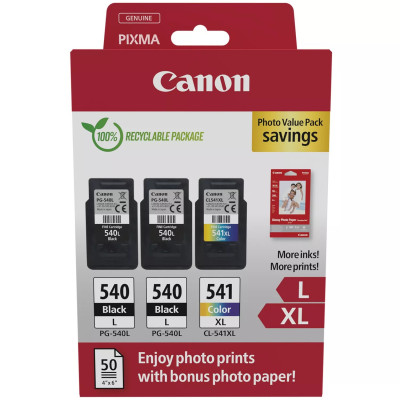 Canon PG-540L x2/CL-541XL (5224B015), originálny atrament, čierny/farebný, 2x 300/400 strán (2x 11 + 15 ml), Multipack + Photo Paper Value Pack