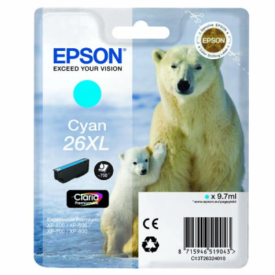 Epson T2632 (C13T26324012, 26XL), originálny atrament, azúrový, 9,7 ml