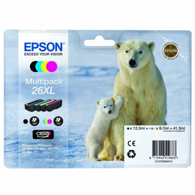 Epson T2636 (C13T26364010), originálny atrament, CMYK, 3 × 9,7 + 1x 12,2 ml, 4-pack