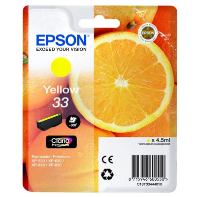 Epson T3344 (C13T33444010, T33), originálny atrament, žltý, 4,5 ml