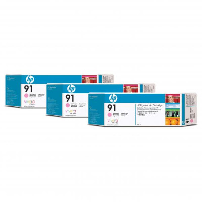 HP C9487A (91), originálny atrament, svetlo purpurový, 3 × 775 ml, 3-pack